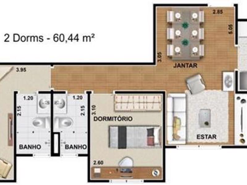 Ilustração artística - 2 Dorms - 60,44 m²